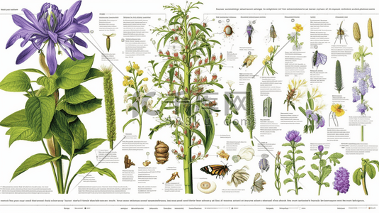 植物科普科学展示手绘插图紫色绿色