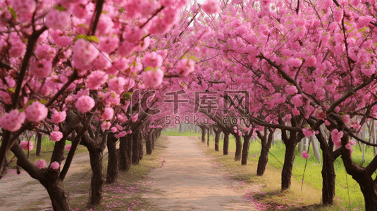 路两边桃花源开满桃花粉红花瓣