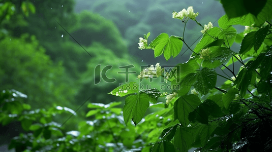 春季谷雨绿色植物叶子花开自然数字艺术