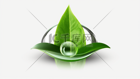 自然叶子插画图片_绿色叶子水滴插画