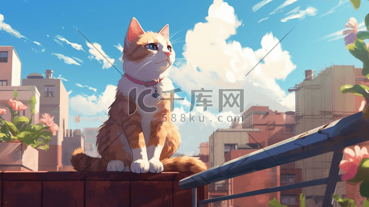 一只猫蹲在阳台上晒太阳