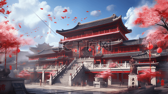小清新国潮插画图片_彩色传统古典中国风国潮建筑风景