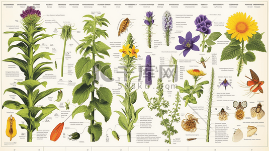 植物科普科学展示手绘插图绿色紫色黄色