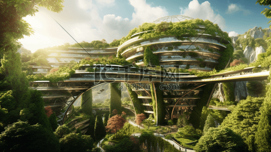 未来科技感人与自然和谐的建筑