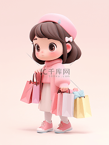 限时领券插画图片_电商618促销购物3D小女生