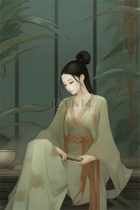 古代诗词插画图片_中国风诗词里的古代仕女