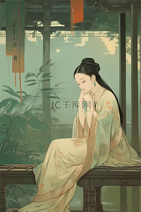 古装风美女插画图片_中国风诗词里的古代仕女