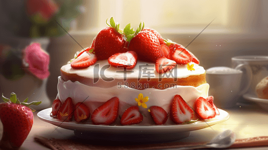 3D美味草莓蛋糕插画