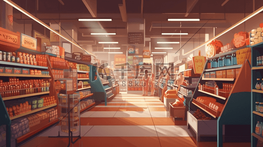 零售插画图片_商场超市购物消费场景