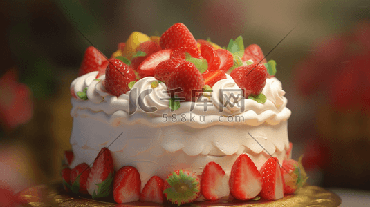 3d写实插画图片_3D美味草莓蛋糕插画