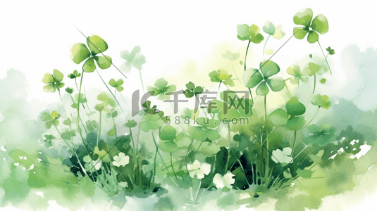 柔和字体插画图片_美丽水彩绿色四叶草柔和插图