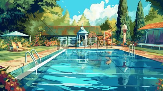 夏日泳池游泳圈水果