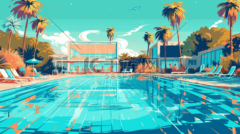 彩色夏季清凉泳池插画