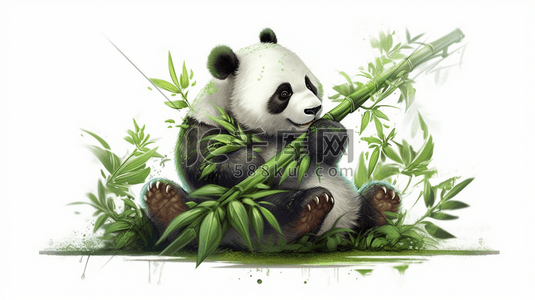大熊猫插画图片_绿色扁平化中国风大熊猫插画