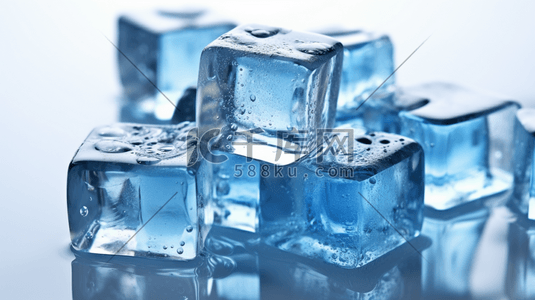 蓝色冰块彩色夏季冰块解暑插画
