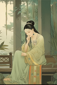 古代诗词插画图片_中国风诗词里的古代仕女
