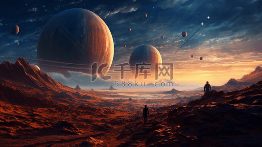 在外就餐插画图片_行走在星际外的星球上