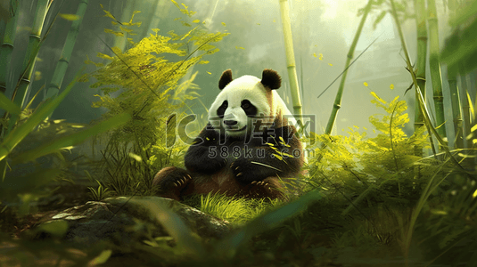 绿色扁平化中国风大熊猫插画