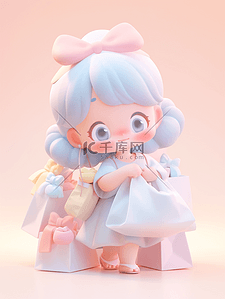 限时领券插画图片_618电商促销购物3D小女生