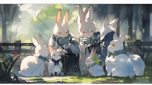 可爱纯白兔子插画数字艺术插画