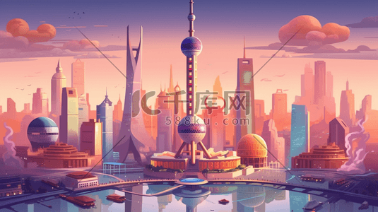 上海环球金融中心插画图片_上海城市特色景点建筑