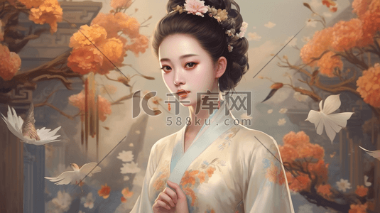 中国风古风人物美女场景插画