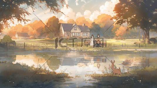 秋天美丽的乡村美景插画