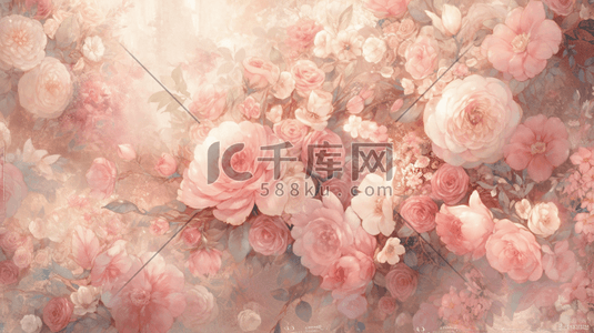 玫瑰桌花插画图片_梦幻浪漫的粉色玫瑰插画