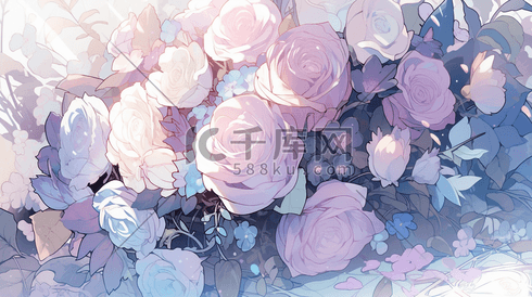 一束紫色和蓝色的玫瑰插画