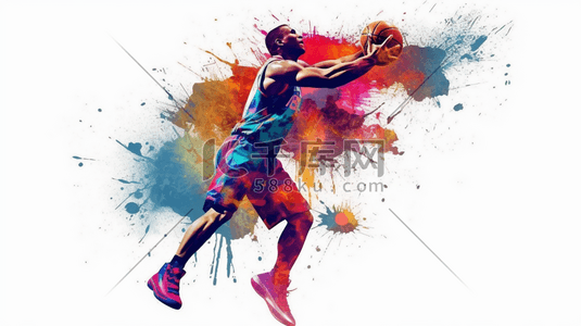 体育场内插画图片_彩色体育篮球运动插画