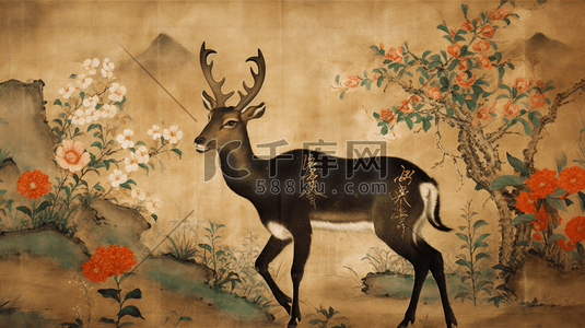 藏风格插画图片_中国风绘画藏羚羊