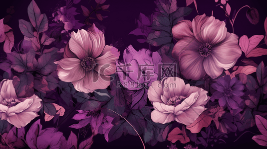 艺术背景美丽插画图片_紫色美丽花卉数字艺术插画