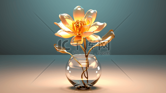 玻璃质感花朵水培黄色植物