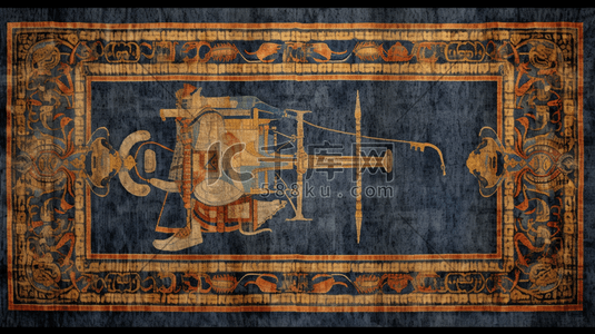 国王插画图片_蓝翼中世纪地毯设计