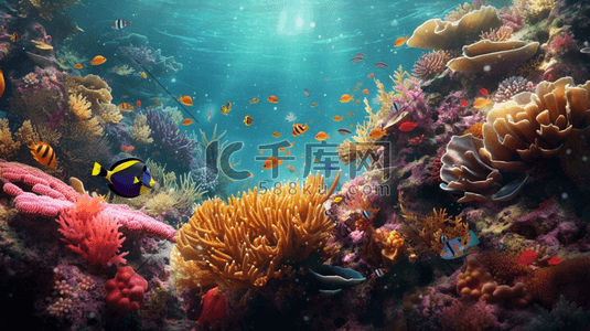 彩色海底世界珊瑚卡通插画