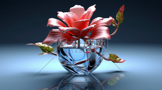 玻璃质感花朵水培红色植物