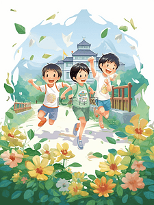 小学联欢会插画图片_插画小学教材风儿童玩耍