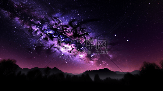 修饰点缀插画图片_紫色和黑色的天空点缀着星星