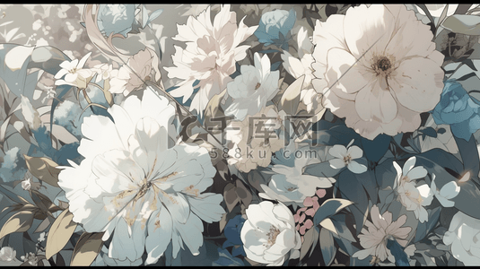 灵动白色花卉背景数字艺术插画