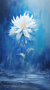 蓝色油画插画图片_油画一朵盛开的蓝色花朵