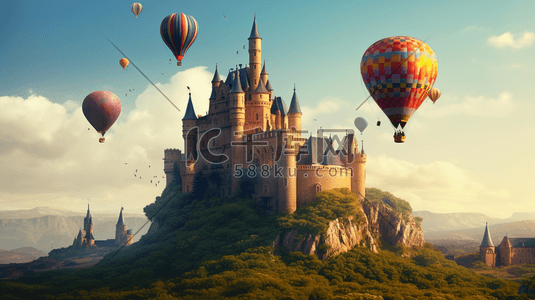 好看插画图片_漂亮唯美的欧式气球城堡数字艺术插画