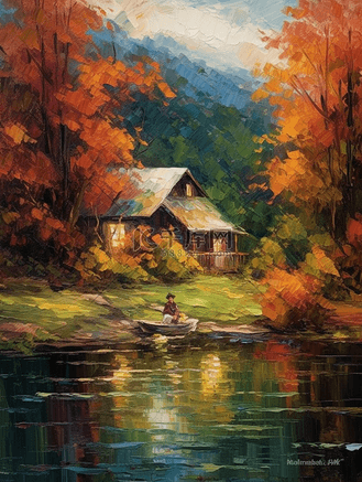 贴纸夏令营复古徽章企业vip免费下载插画冬天国家森林公园湖边小屋5