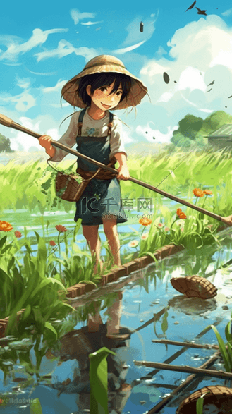 卡通动漫漫画丰收劳动农民