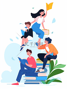 人物阅读插画图片_扁平矢量教育人物场景