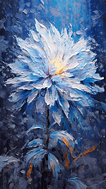 油画一朵盛开的蓝色花朵