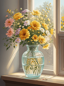 手绘插花花瓶花朵油画