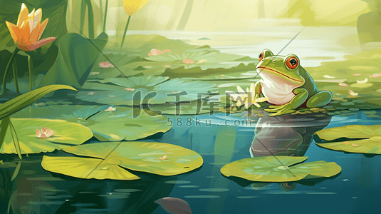 青蛙logo插画图片_夏天池塘里有荷叶青蛙