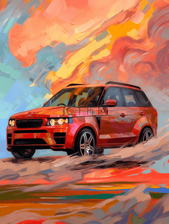 油画汽车图片素材_油画风插画交通工具汽车