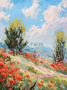 艺术花卉插画图片_油画风插画野外植物花卉