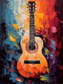 油画插画吉他乐器